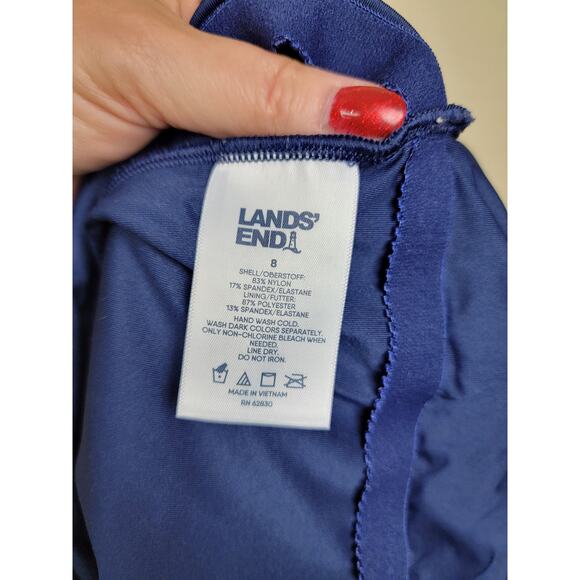 Lands' End Women's Scoop Neck Swim Dress Ruched Adjustable Straps Blue Sz 8 - Picture 6 of 6